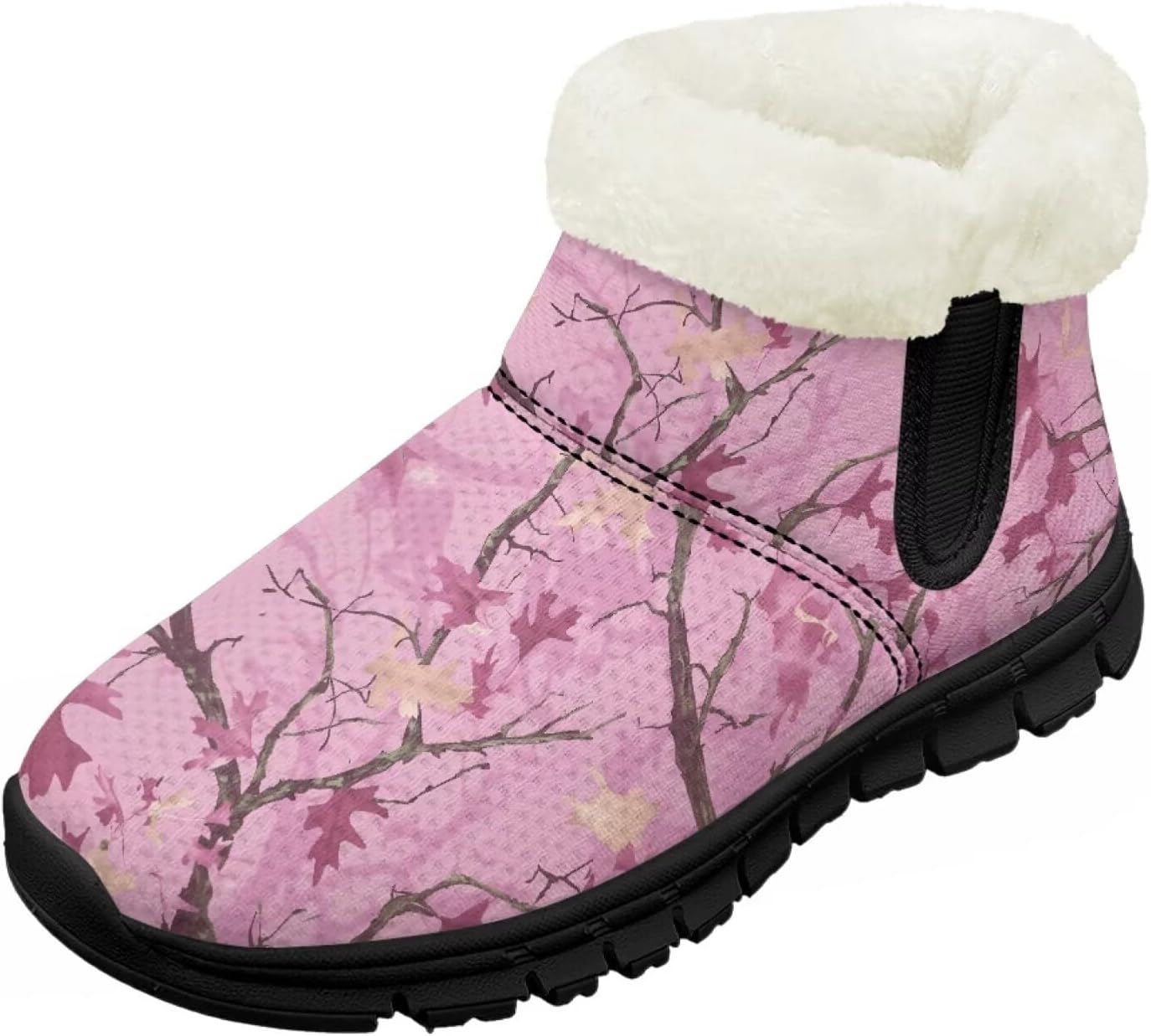 

Детские зимние ботинки для девочек с меховой подкладкой, короткие, с противоскользящей подошвой, легкие, теплые ботиночки на молнии Pointodoor, Hunting Tree-Pink