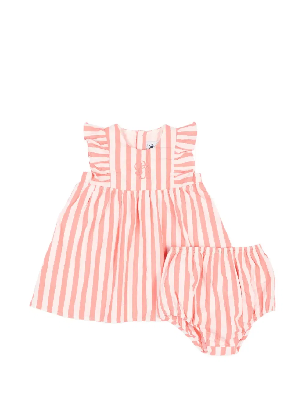 Комплект из платья и платья в полоску с оборками на рукавах Petit Bateau, розовый