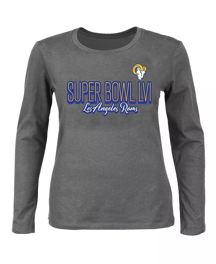 

Женская темно-серая футболка Los Angeles Rams Super Bowl LVI Bound размера плюс, цветная футболка с круглым вырезом и длинными рукавами Fanatics