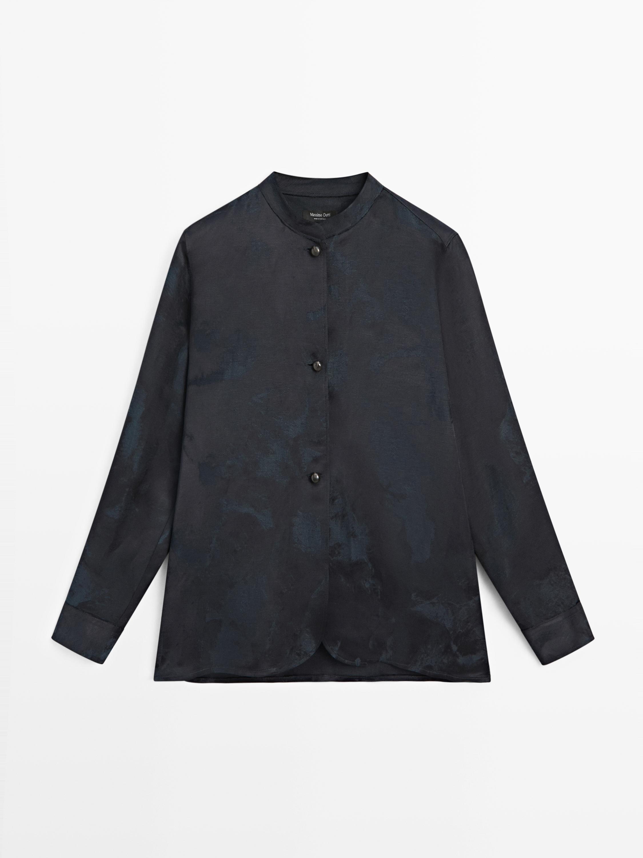 Летящая жаккардовая рубашка Massimo Dutti, navy blue — фото 2