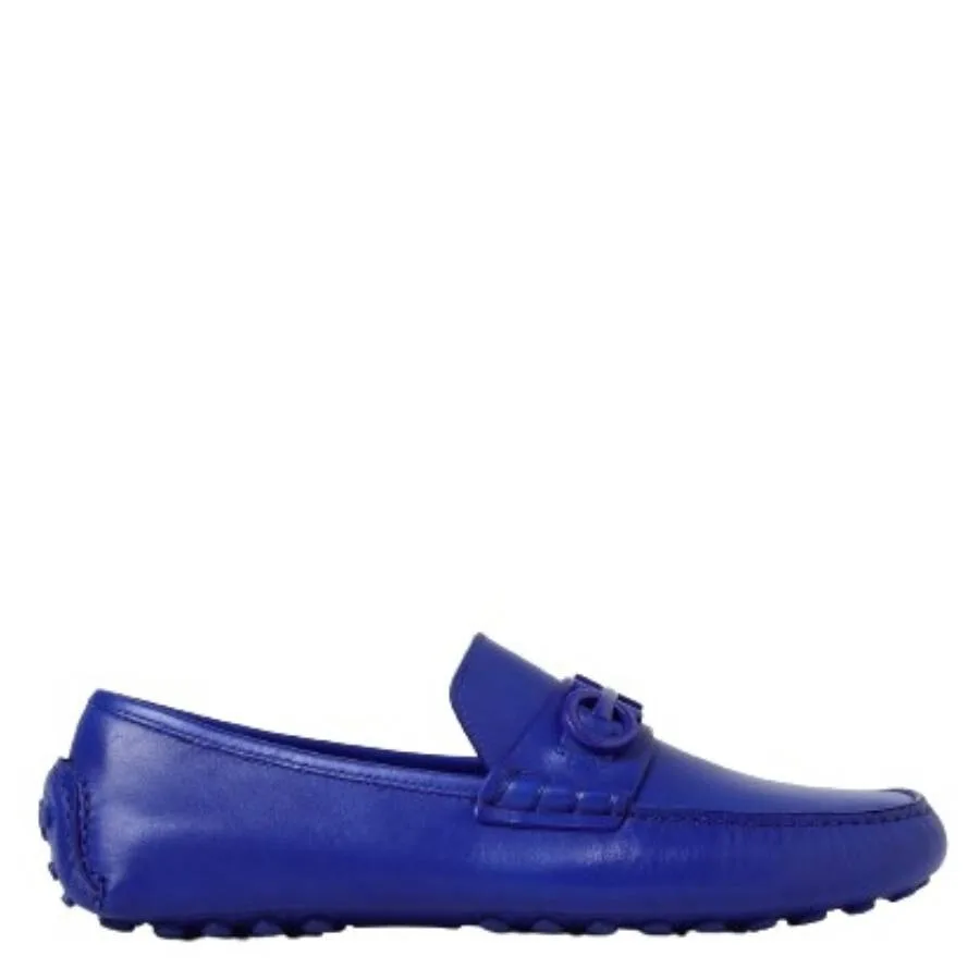 Мужские мокасины Ferragamo Grazioso синего цвета из кожи с орнаментом Gancini, синий