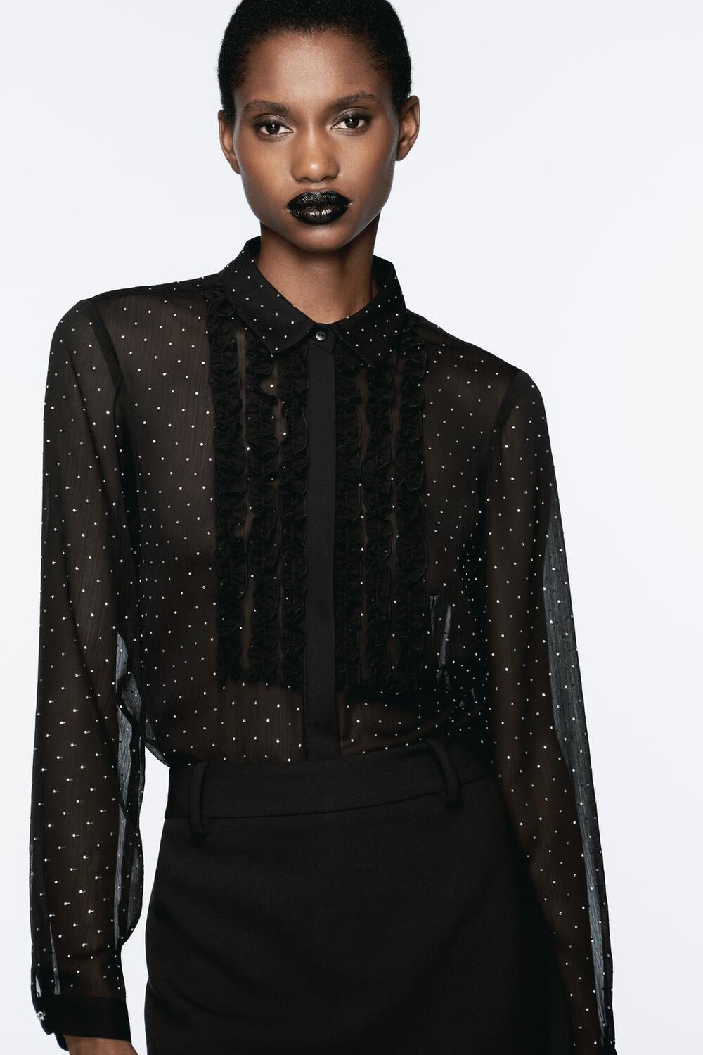 

Полупрозрачная блестящая рубашка ZARA, черный