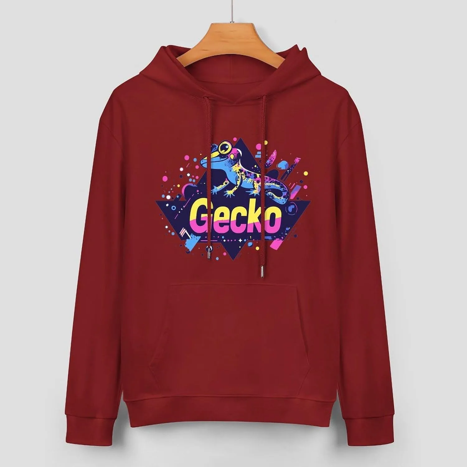 Винтажный худи Gecko 80-х для мужчин, хлопковый пуловер с карманом Generic, темно-багровый — фото 3