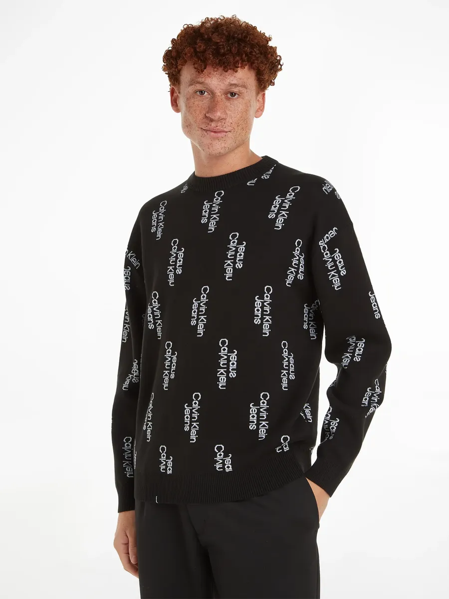 

Свитер с круглым вырезом Calvin Klein Jeans "STACKED LOGO AOP SWEATER", черный