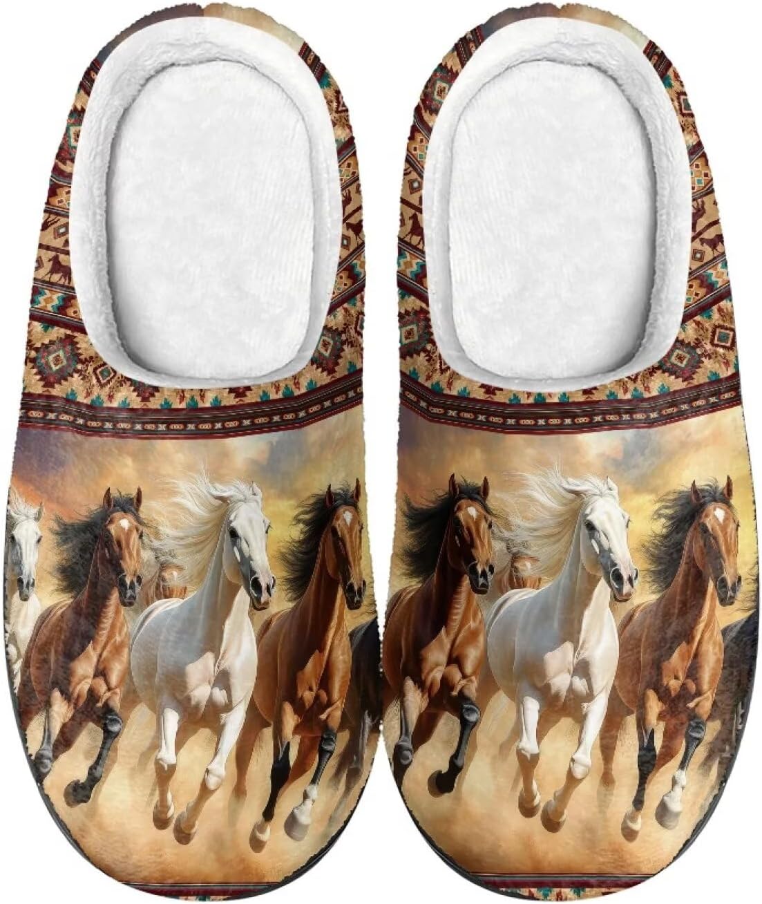 

Тапочки Xpyiqun для женщин и мужчин, домашние слипоны, пушистые теплые зимние тапочки, размер 4-12, Western Horse Aztec