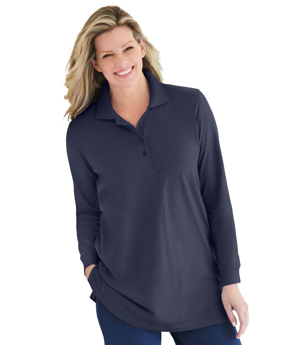 

Женская рубашка-поло с длинными рукавами больших размеров Woman Within, Navy
