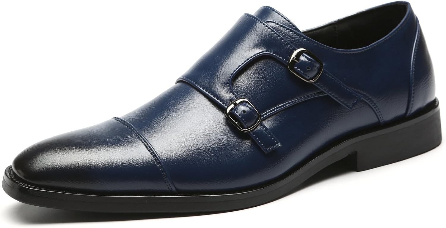 

Мужские классические туфли Итальянская мода Двойной ремешок Мокасины слипоны Оксфорд из кожи для мужчин Santimon, синий