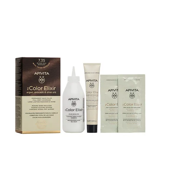 Перманентное окрашивание My Color Elixir Apivita, цвет dark blonde intens copper — фото 3