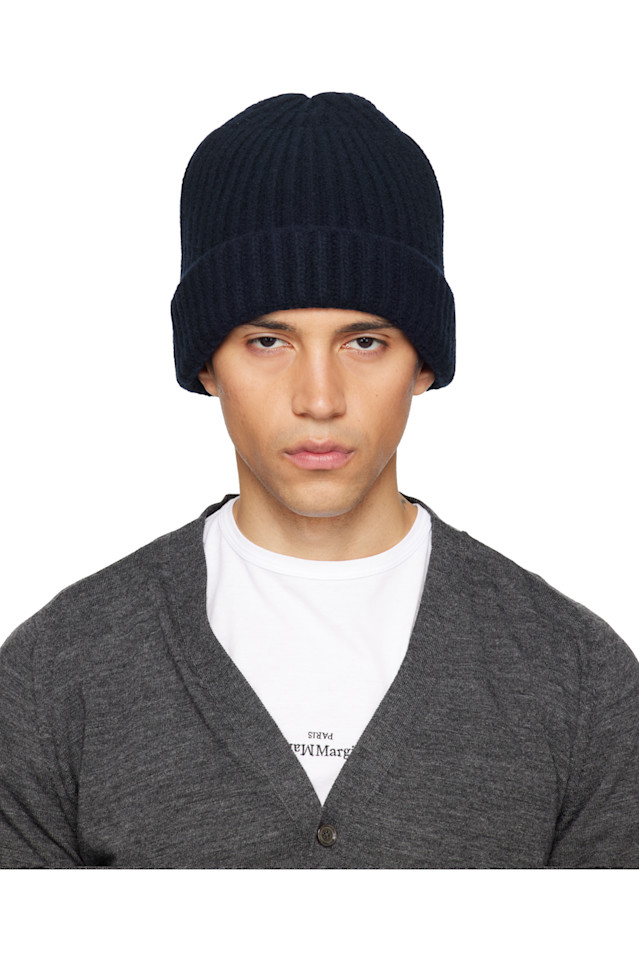 

Ребристая шапка-бини Maison Margiela, темно-синий