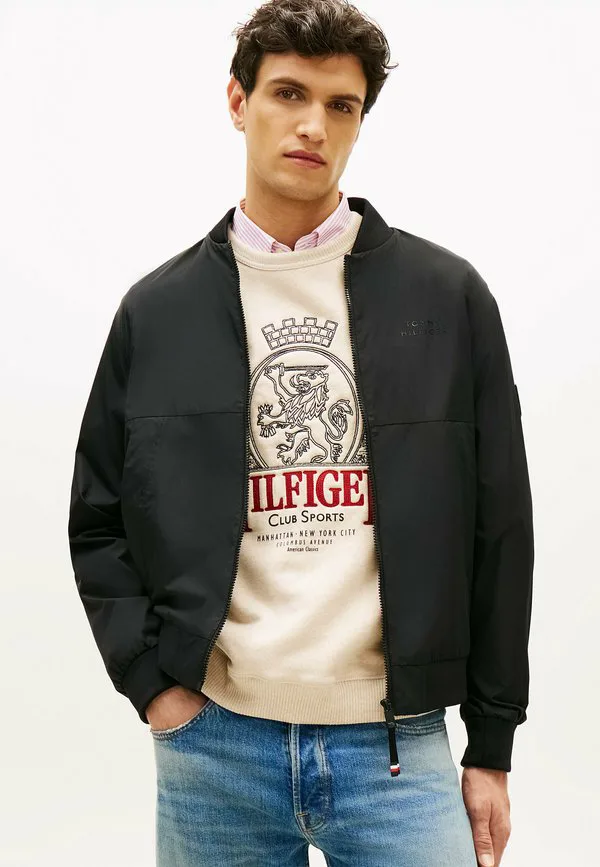 Водостойкая куртка-бомбер с логотипом в тон ткани Tommy Hilfiger, Black