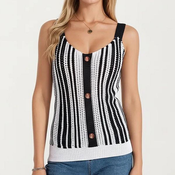 

Женский топ-свитер без рукавов с пуговицами спереди и круглым вырезом Anna-Kaci, Black