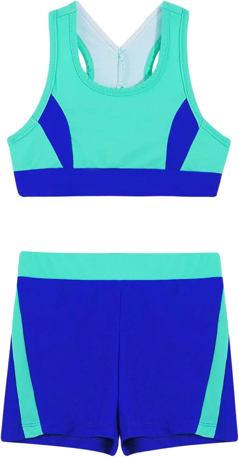 Детский спортивный комплект с пайетками Mufeng, топ и шорты, Stretchy Navy Blue — фото 3