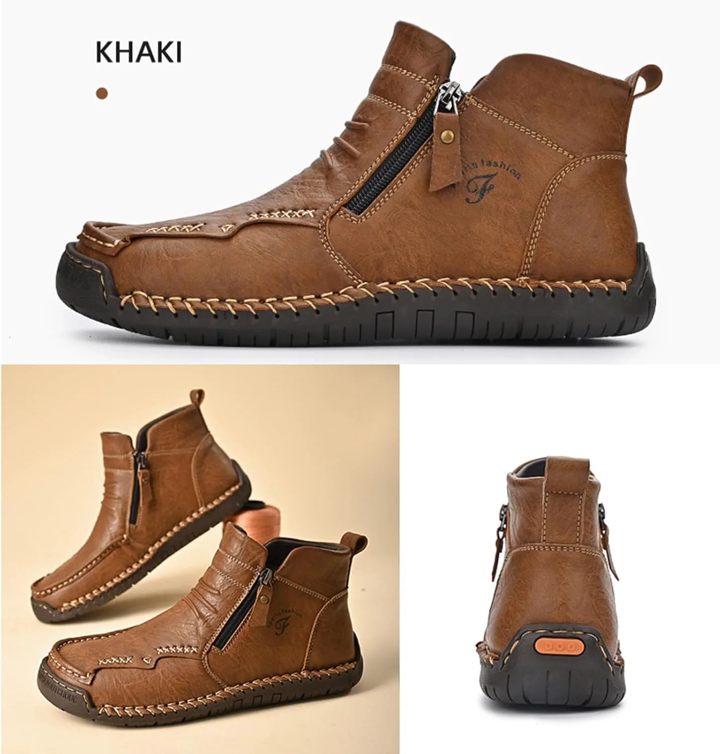 

Мужские водонепроницаемые кожаные ботинки Zeberfi Чукка до щиколотки для походов, кемпинга и вождения, модные ретро, боковая молния, ручная строчка, высокие наружные прогулочные кроссовки, опциональная теплая бархатная подкладка, снежные ботинки...