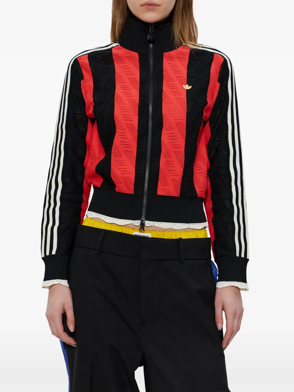 Кардиган в полоску с аппликацией в виде логотипа Adidas, красный — фото 3