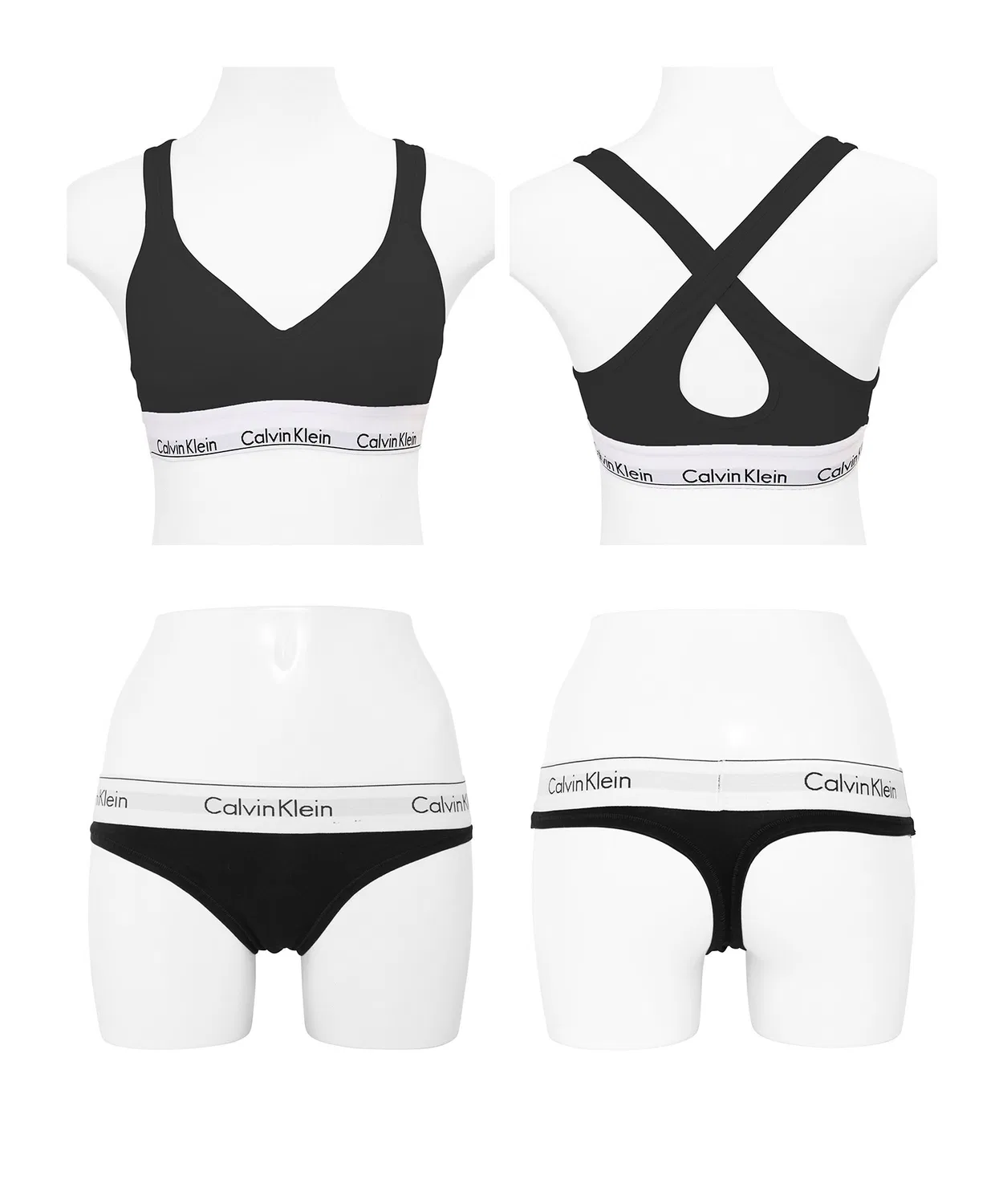 Бюстгальтер и трусы Calvin Klein Modern Cotton спортивный бра и шорты/трусы-стринги, набор, хлопок, черный