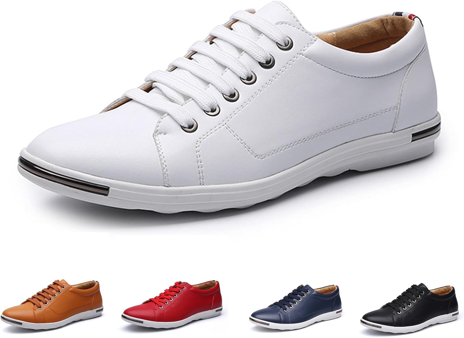 

Мужские плоские классические кроссовки из кожи с шнуровкой, округлым носком, мягкой подошвой, противоскользящие и повседневные спортивные туфли Nvbuke, белый