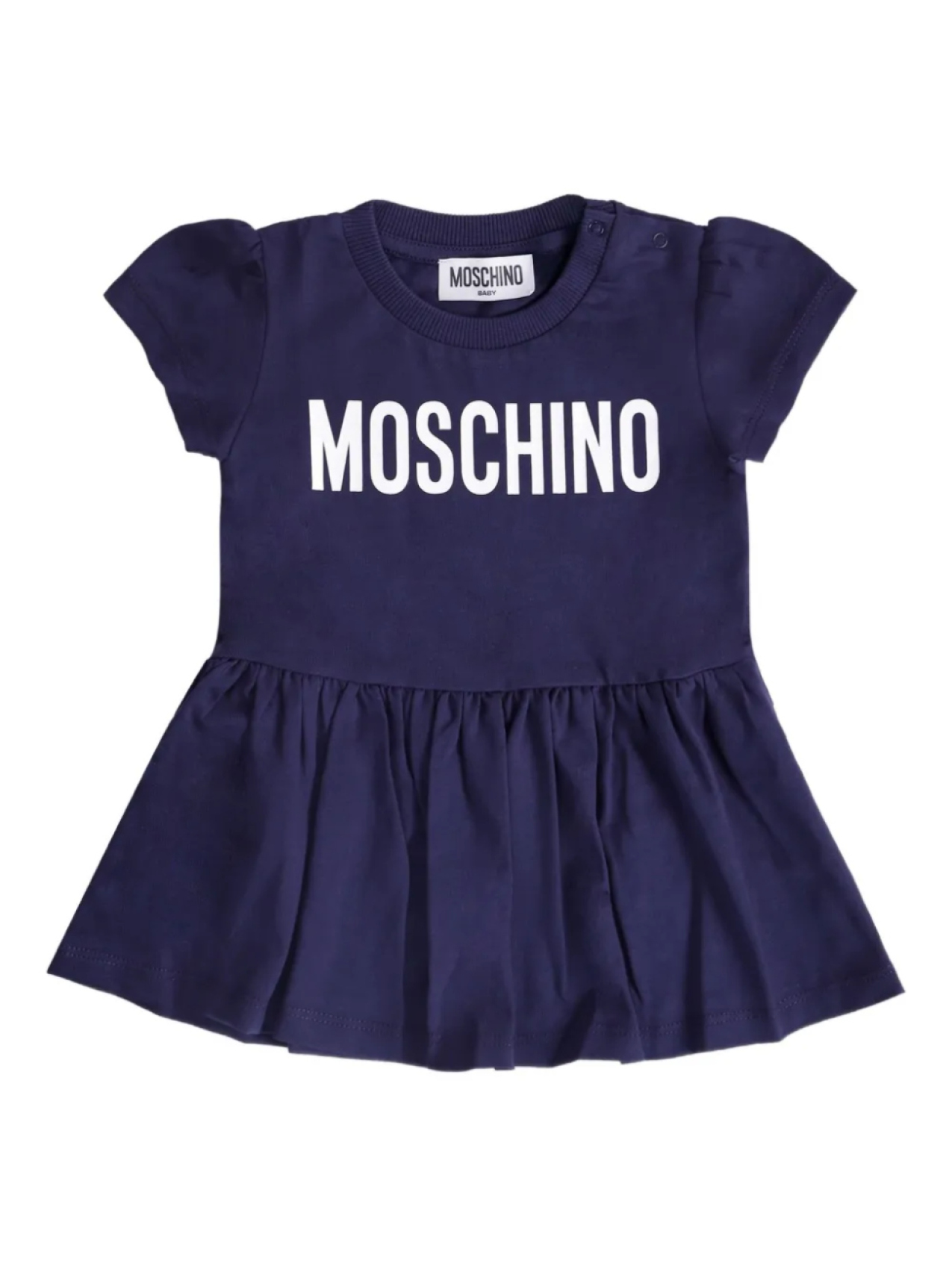

Платье Moschino Kids со сборками и принтом логотипа, синий