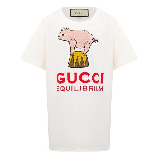 

Футболка (WMNS) Gucci Equilibrium PIggy Printing Female White, кремовый