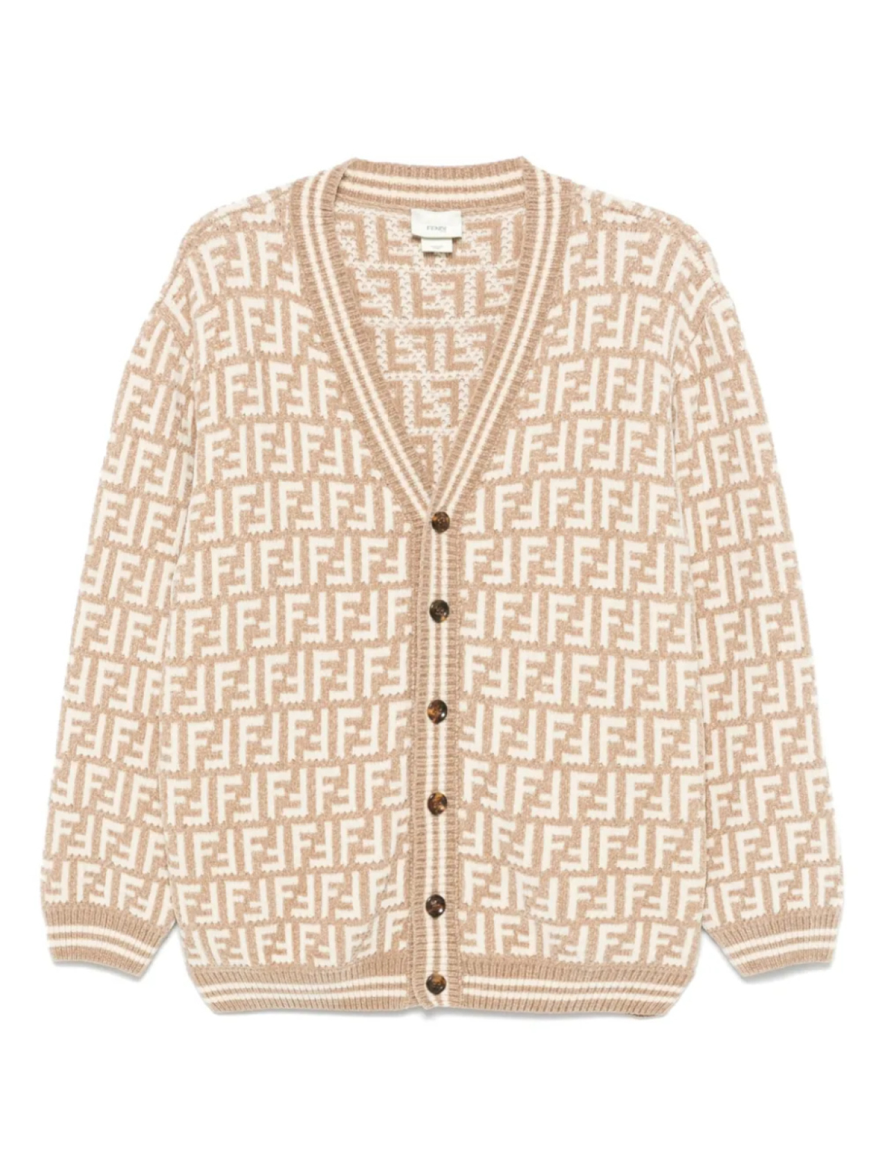 

Жаккардовый кардиган с логотипом FF Fendi Kids, нейтральный