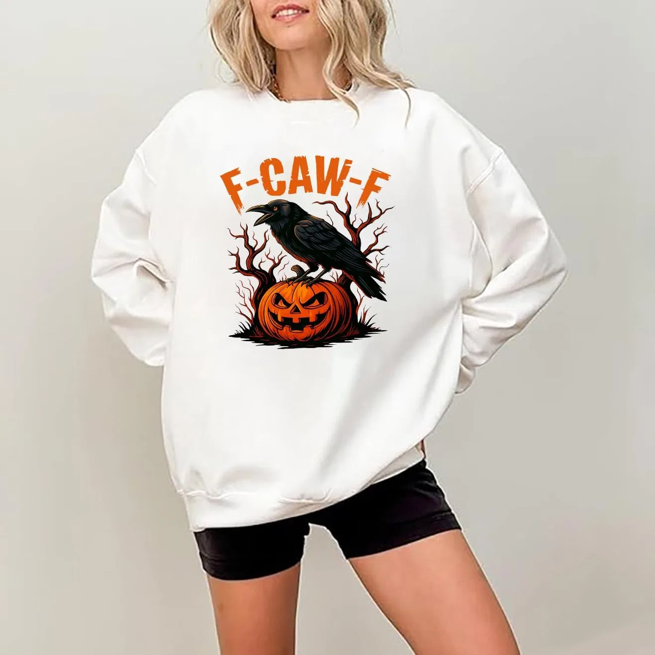 Толстовка F Caw F, толстовка F-Caw-F с изображением вороны и тыкв, толстовка на Хэллоуин — фото 2