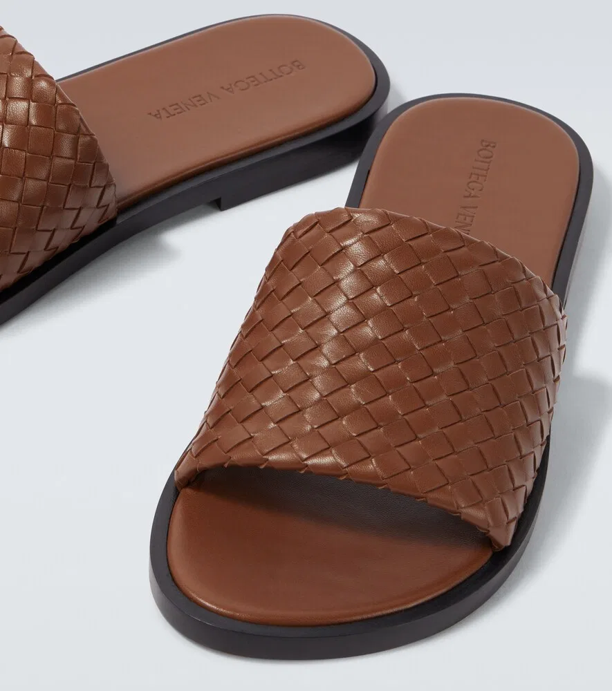 Кожаные шлепанцы Elio Intrecciato Bottega Veneta, коричневый — фото 3