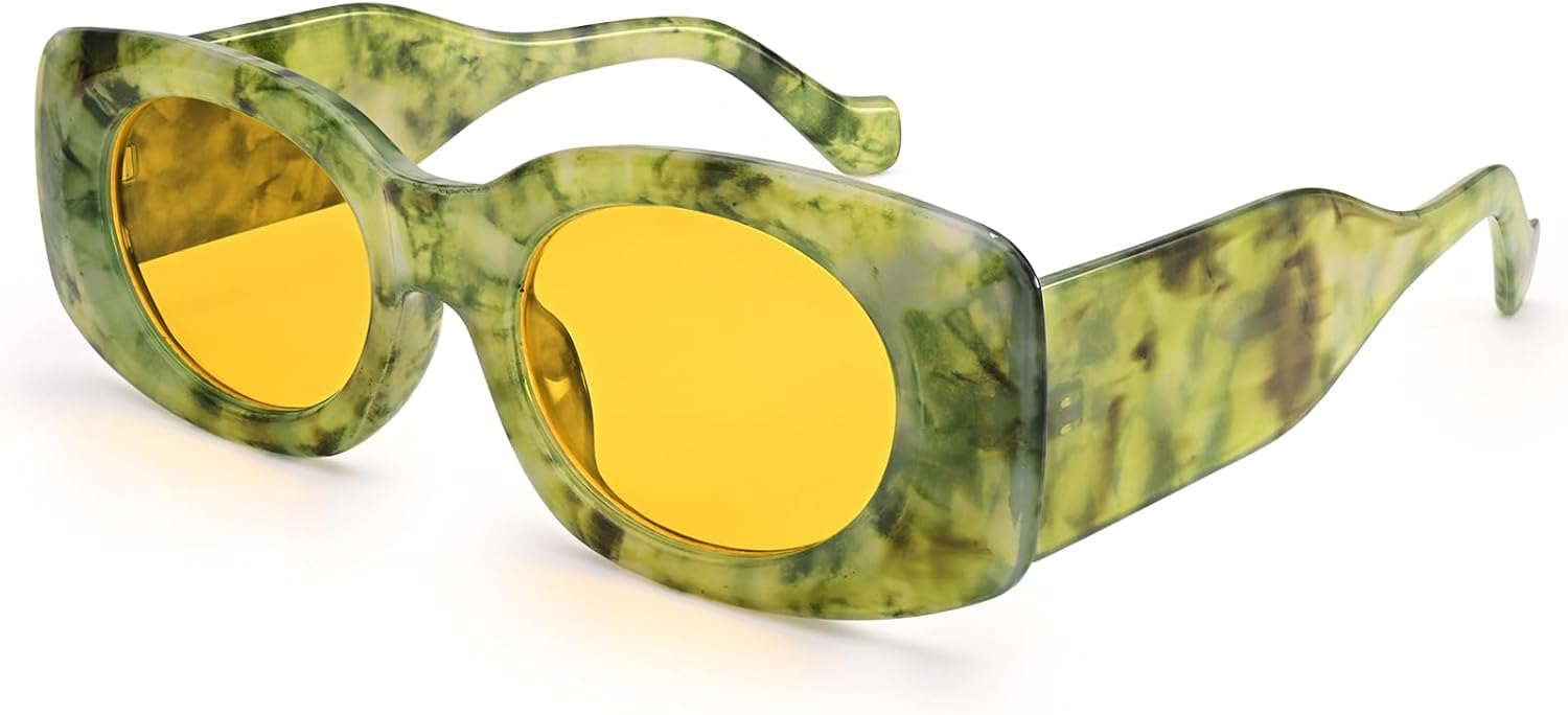 

Солнцезащитные очки Dollger прямоугольной формы для женщин, модные, в стиле Y2K, крутые солнцезащитные очки 90-х, квадратная оправа для мужчин, Green Frame Yellow Lenses