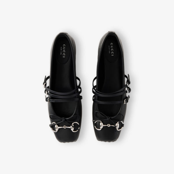 Балетки Gucci из кожи с квадратным носком и декором, черный — фото 2