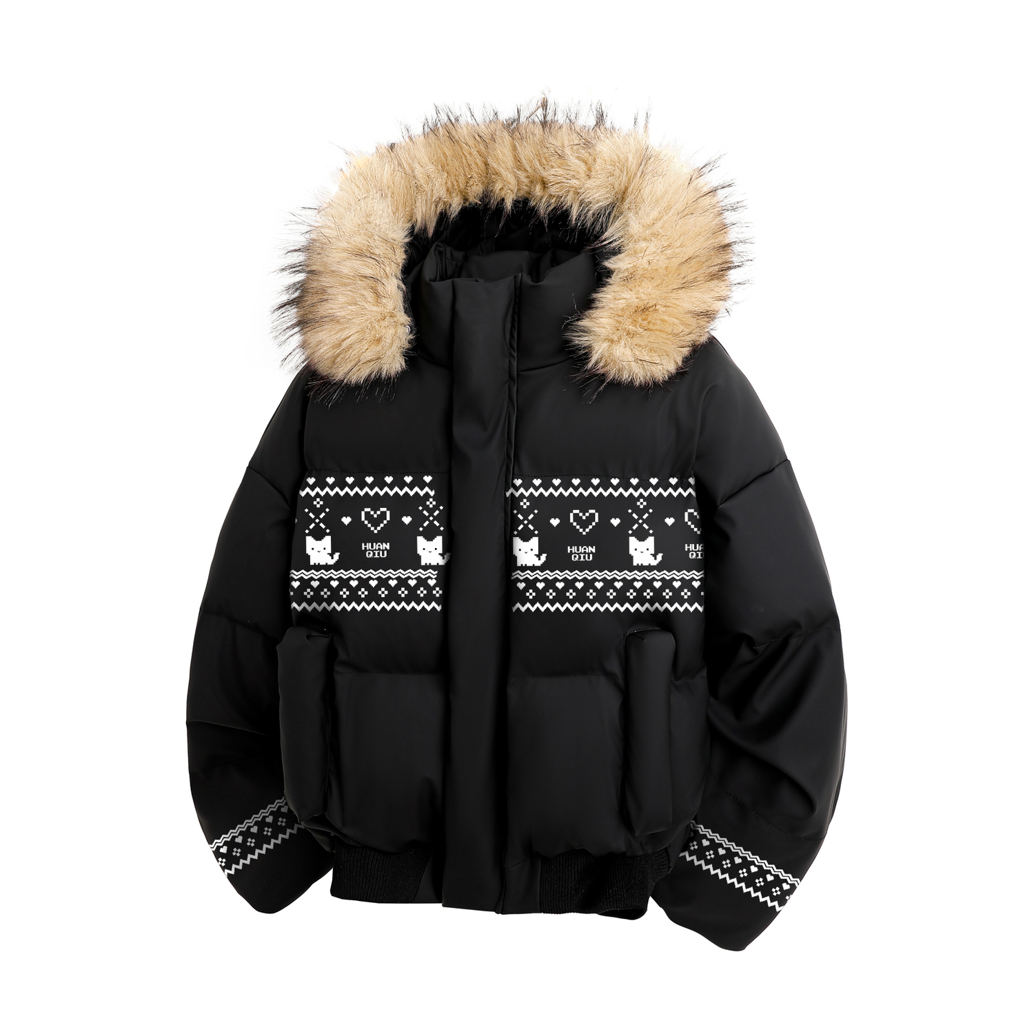 

Пуховик Unisex с капюшоном утепленный стеганый HUANQIU, черный