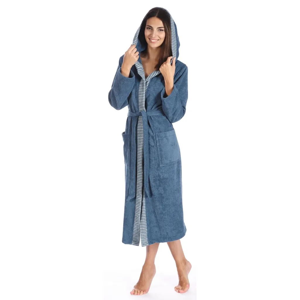 

Женский халат Benny, идеально подходит для сауны и SPA, гостиничный халат, утренний халат 1 шт., с полосатой отделкой Egeria, синий