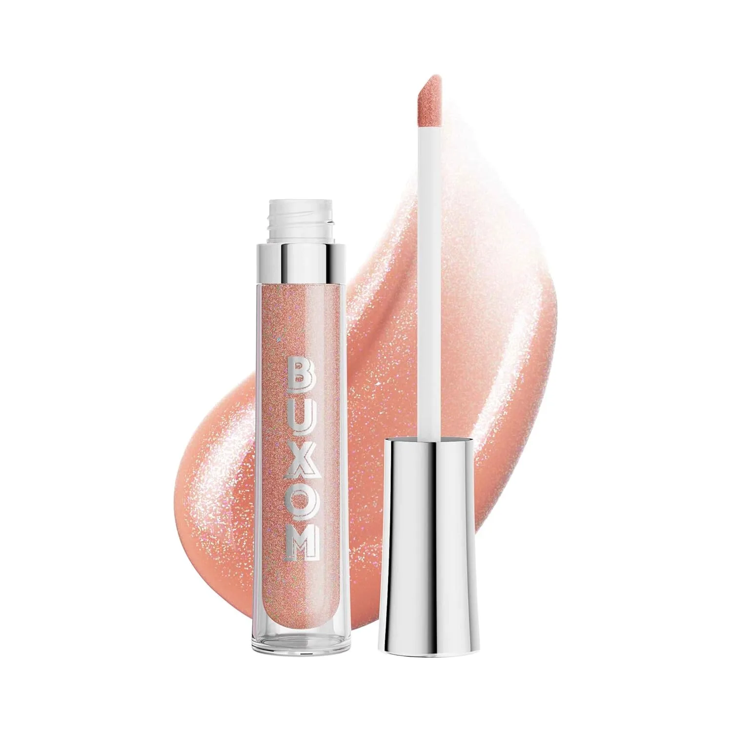 Buxom Full-On Plumping Lip Polish, блеск для губ, тонирующий блеск для губ, формула с пептидами и витамином Е для придания губам объема и увлажнения. 4,4 мл (1 шт.), AK Celeste (Peachy Beige Sparkle)