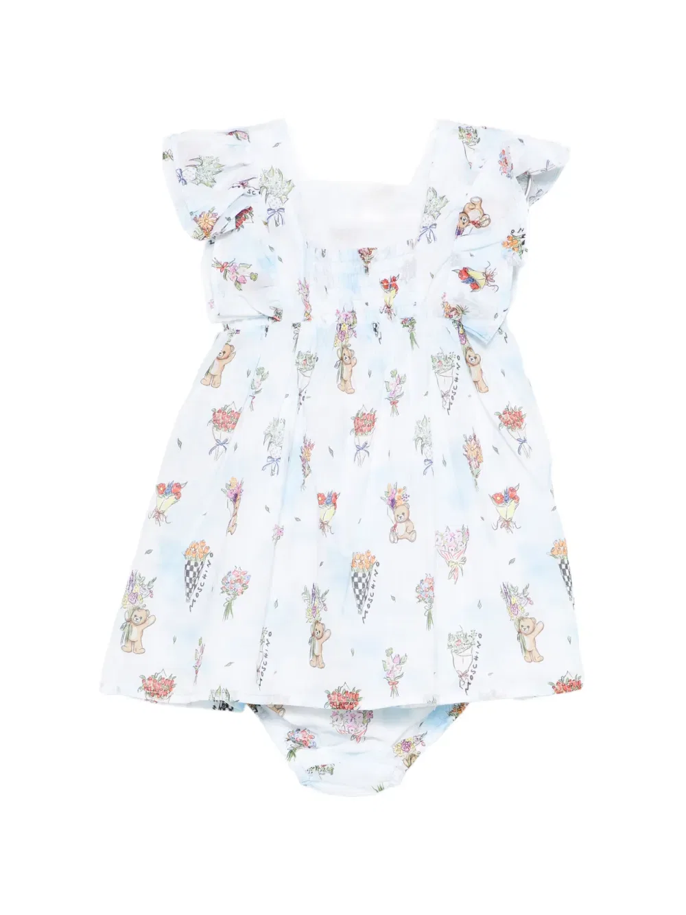 Платье с цветочным декором и оборками Moschino Kids, синий — фото 2
