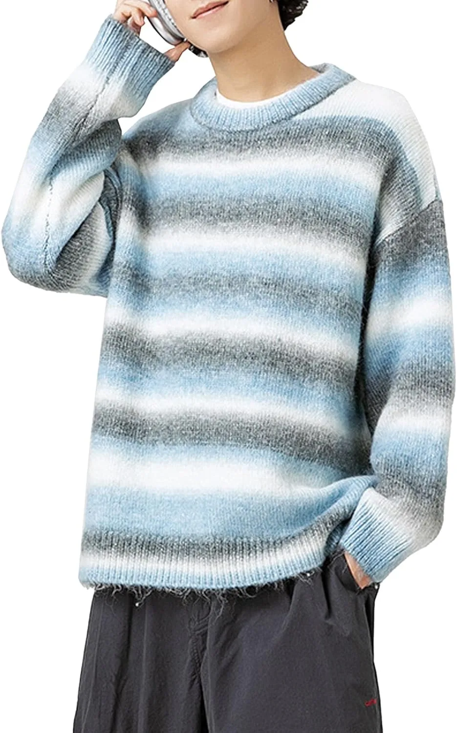 

Мужской свитер с градиентной полосой из шерсти | длинный рукав, круглый вырез