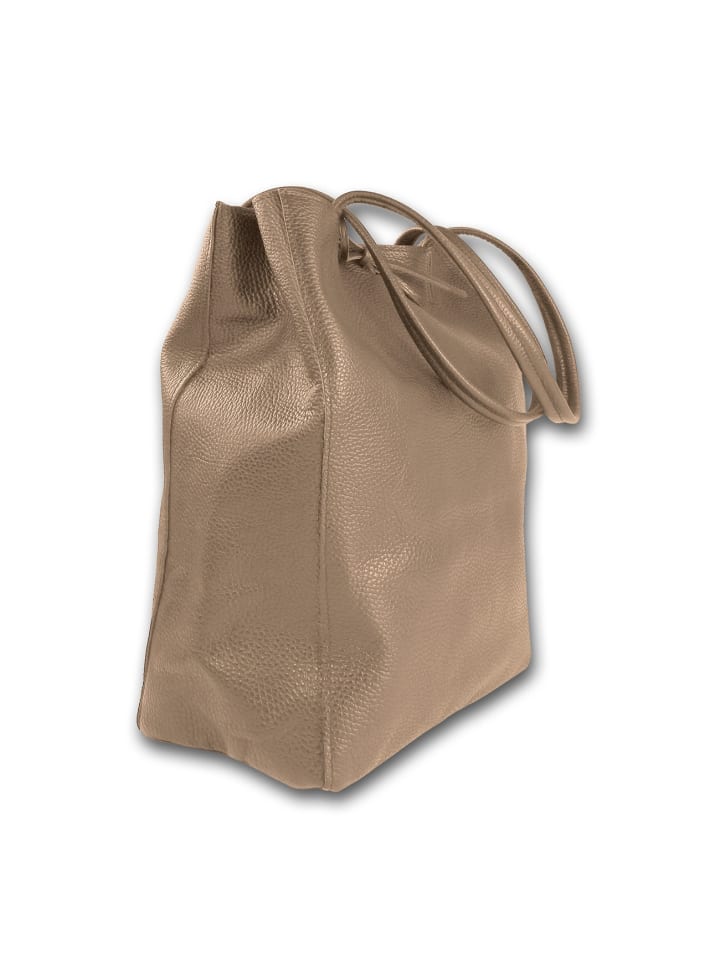 

Кожаная сумка-шоппер, наплечная сумка Toscanto, серо-коричневый, темно-бежевый, примерно 28 см