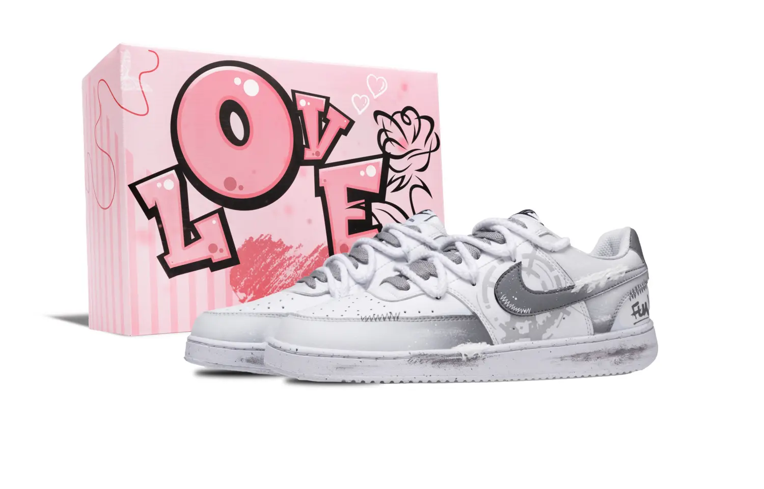 

Nike Кроссовки Court Vision 1 Sparkle Box с антискользящим покрытием, износостойкие, низкие, мужские, белые