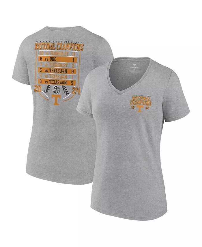 

Футболка женская Heather Gray Tennessee Volunteers 2024 NCAA Men's Baseball College World Series Champions Schedule с V-образным вырезом Fanatics