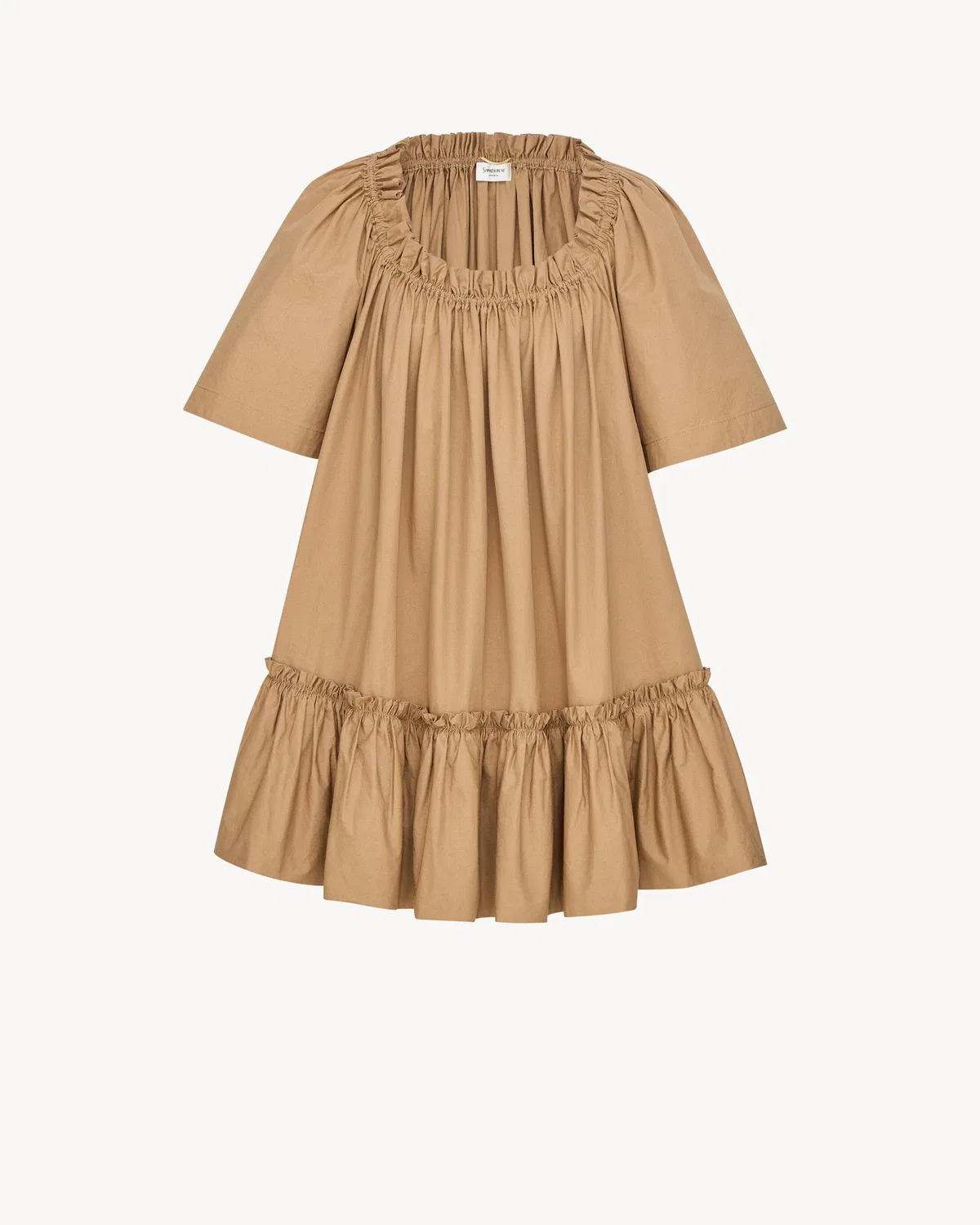 Пышное платье из хлопка Saint Laurent, коричневый