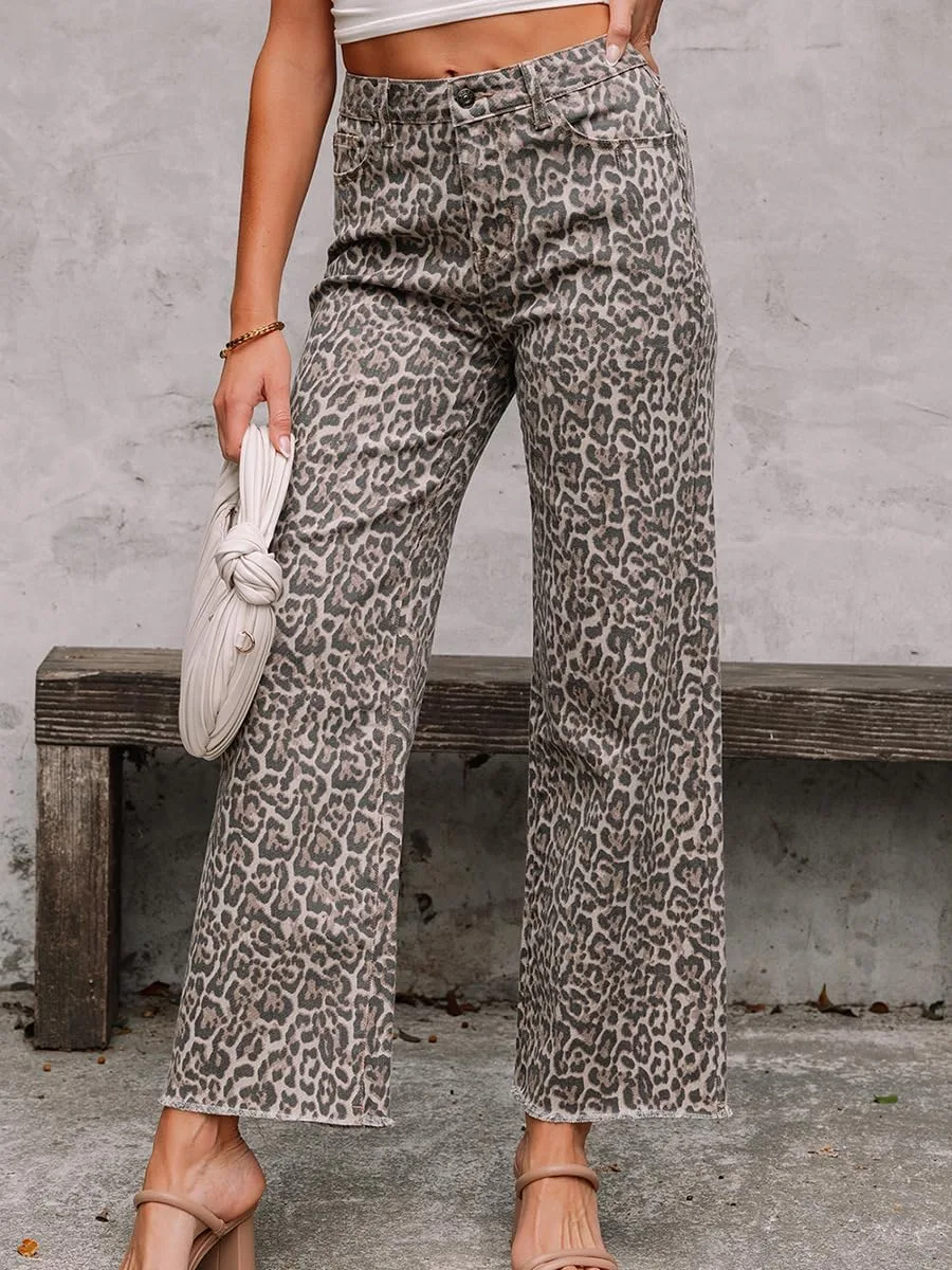 

Женские джинсы прямого кроя с леопардовым принтом peassa