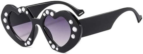 

Солнцезащитные очки в форме сердца для женщин: модные, милые, сексуальные, в стиле ретро, ​​винтажные солнцезащитные очки с защитой от УФ-излучения UV400, панк-очки MTZJH, Black