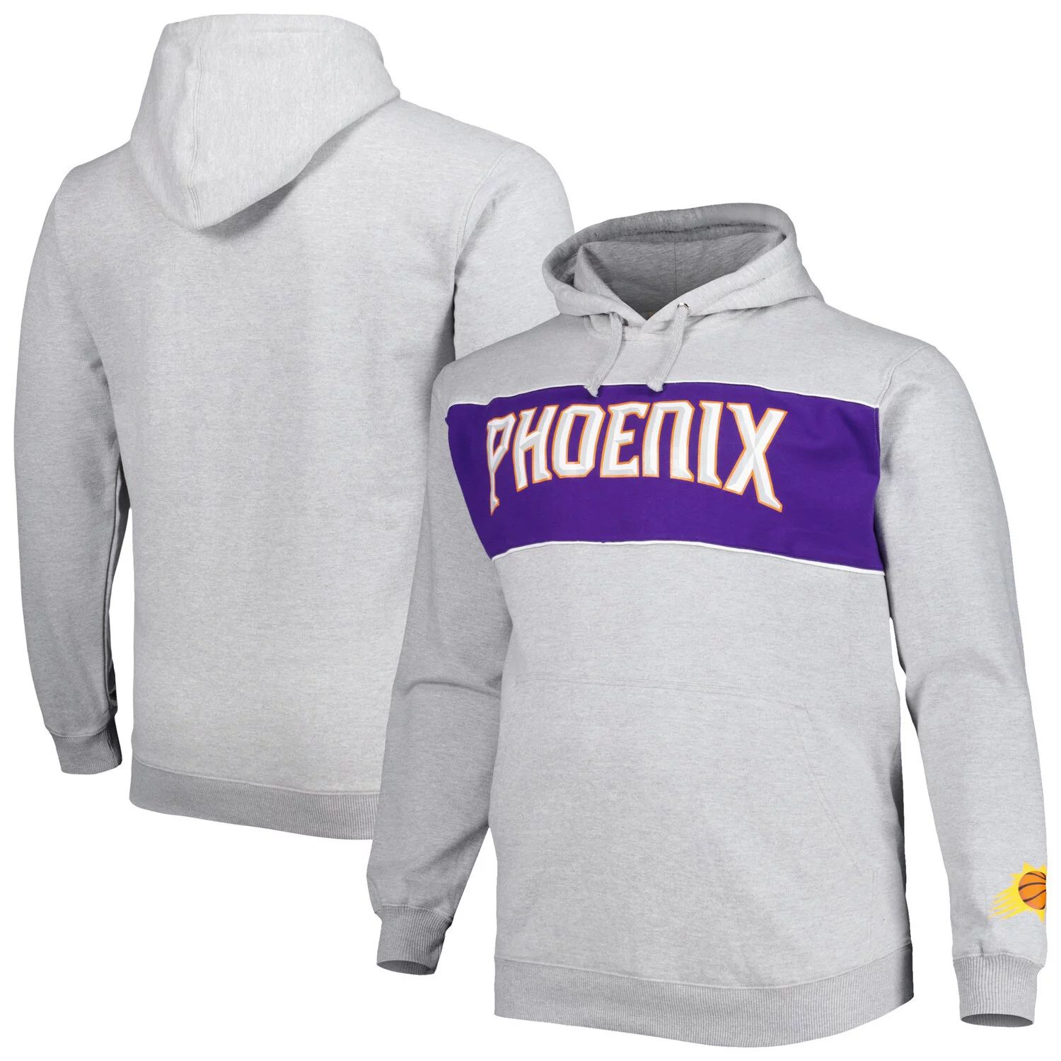 

Мужской пуловер с капюшоном с логотипом Heather Grey Phoenix Suns Big & Tall с надписью Fanatics