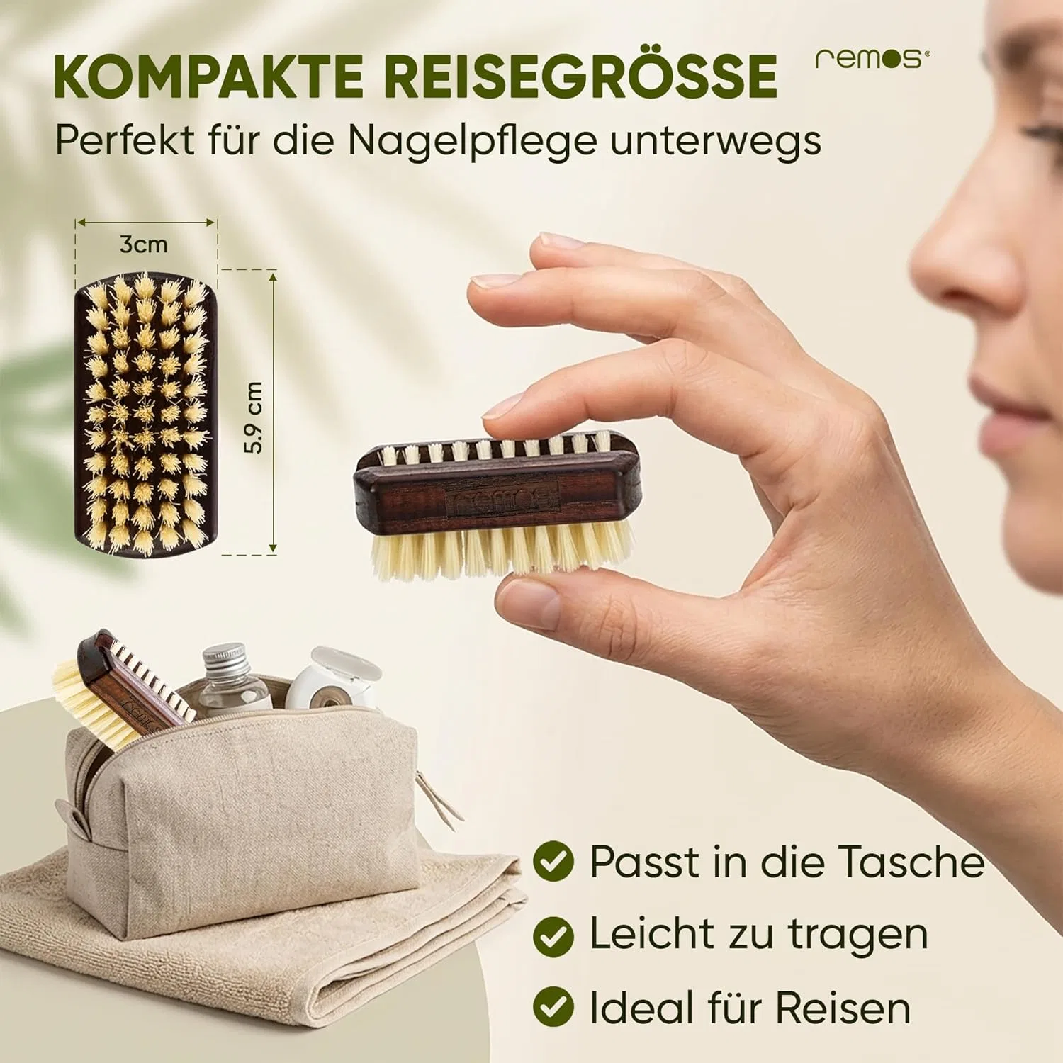 Мини-щетка для ногтей Remos Travel с натуральной щетиной Remos Professional Body Care — фото 2