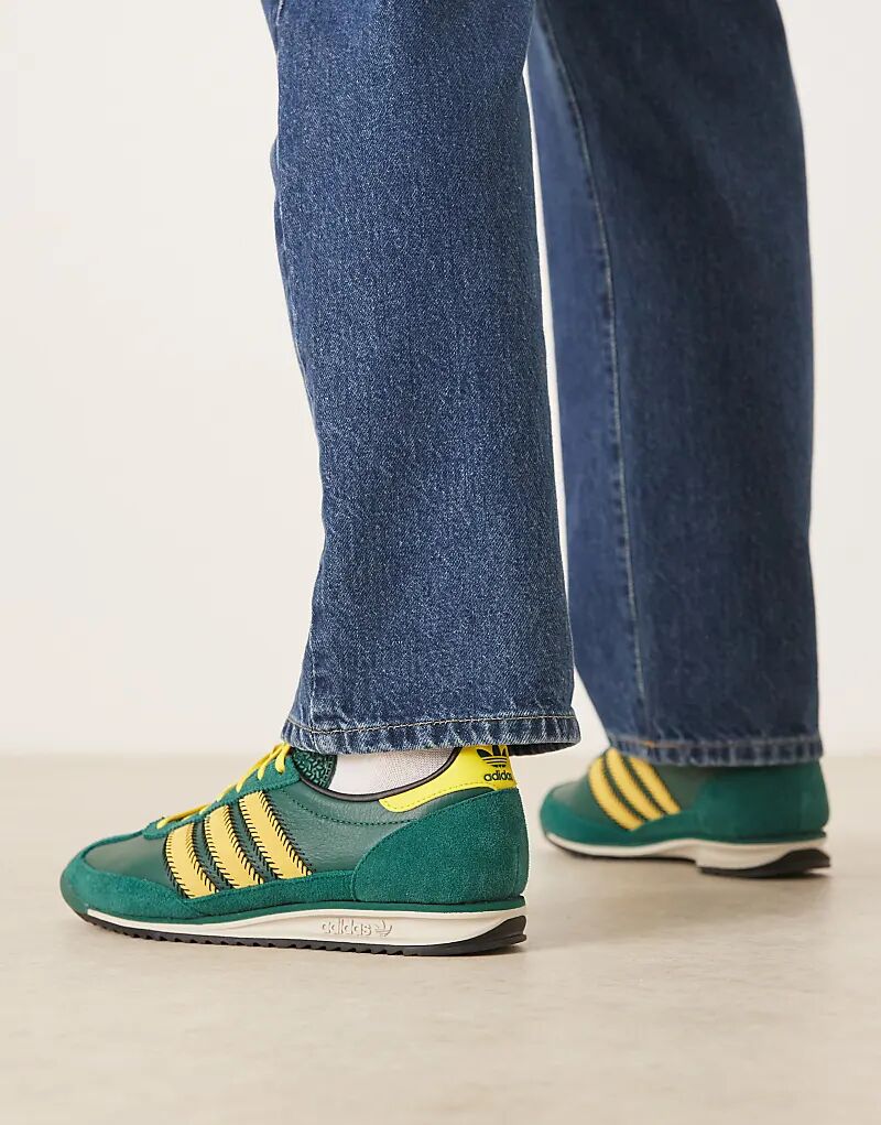 Кроссовки Adidas Originals SL 72 OG темно-зеленого и желтого цветов с декоративной строчкой — фото 4