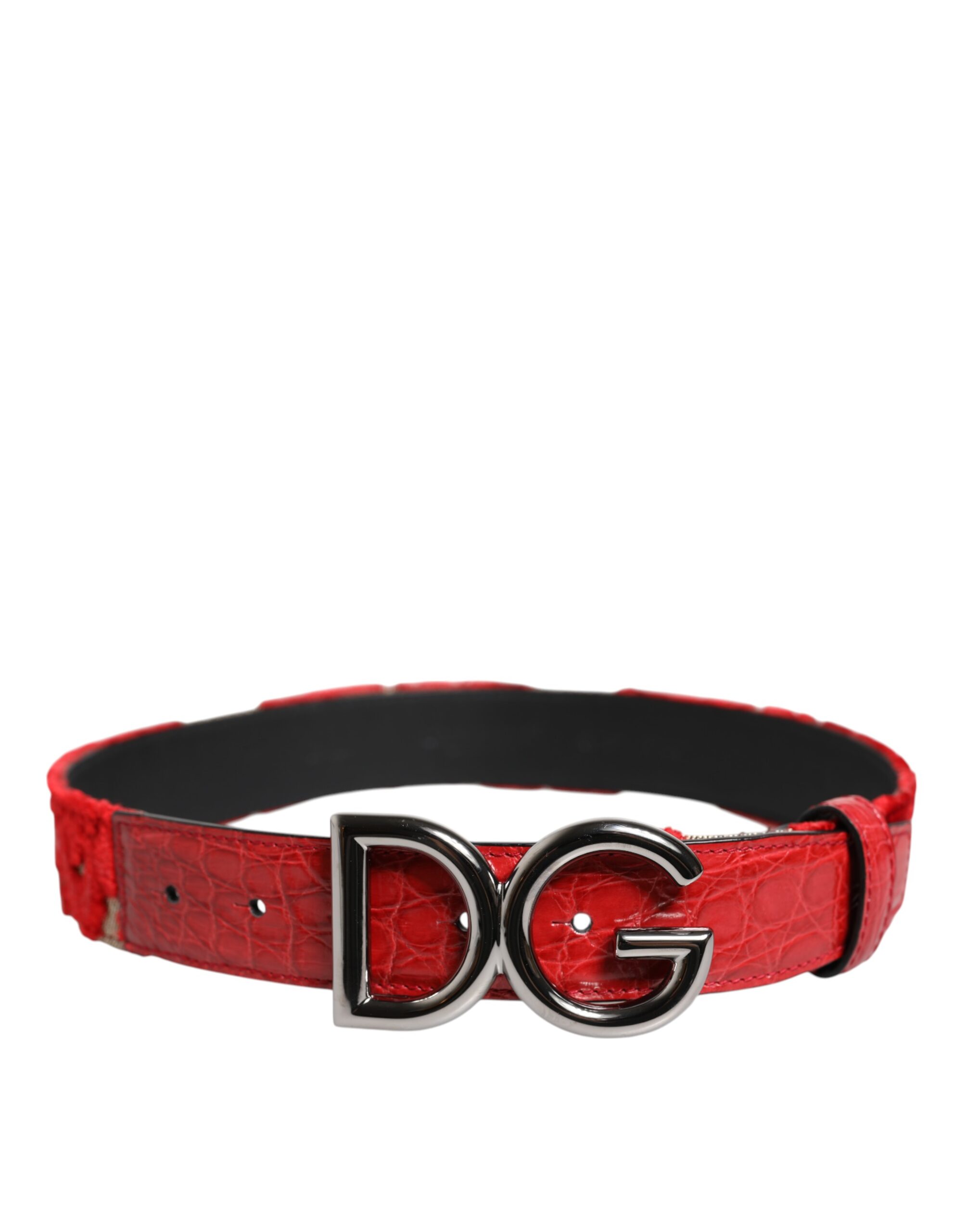 Ремень из красной вискозы с серебристым логотипом DG и металлической пряжкой Dolce & Gabbana, красный — фото 2