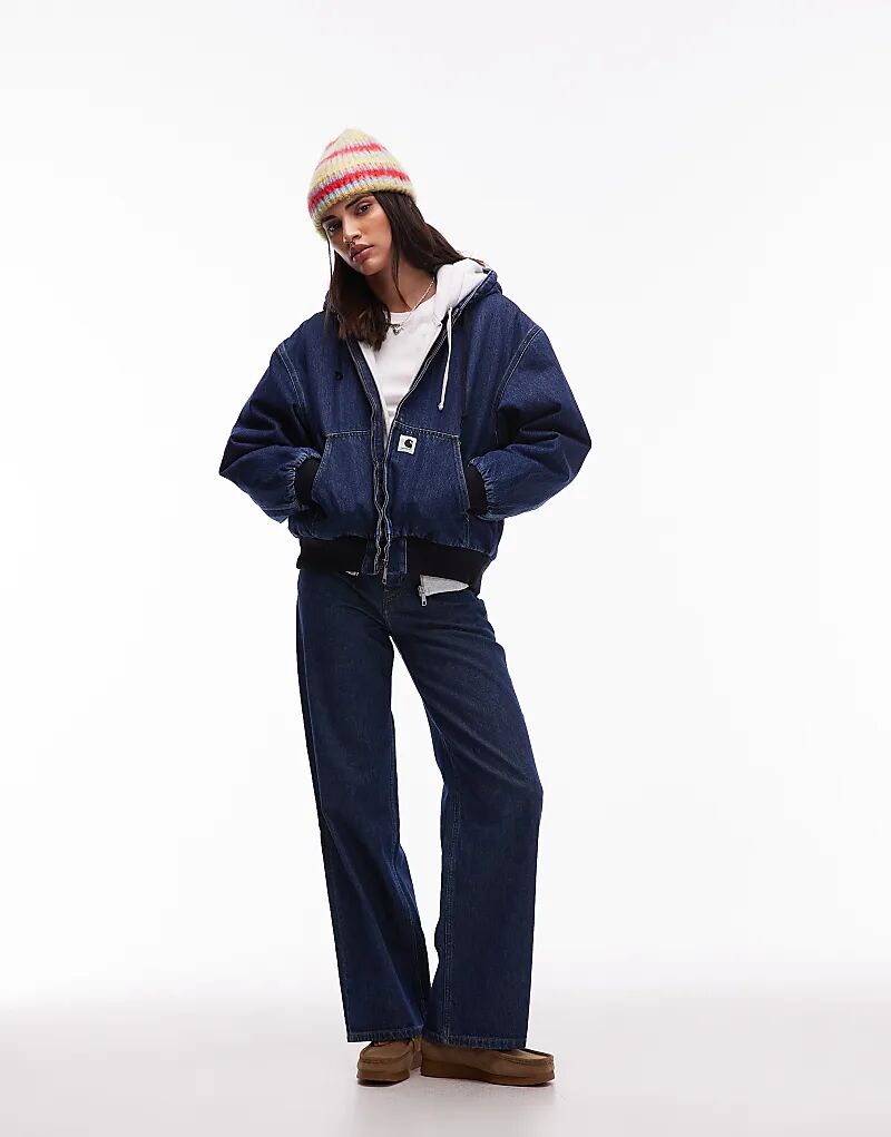 

Куртка Carhartt WIP active OG на меховой подкладке из джинсовой ткани цвета средней стирки синего цвета