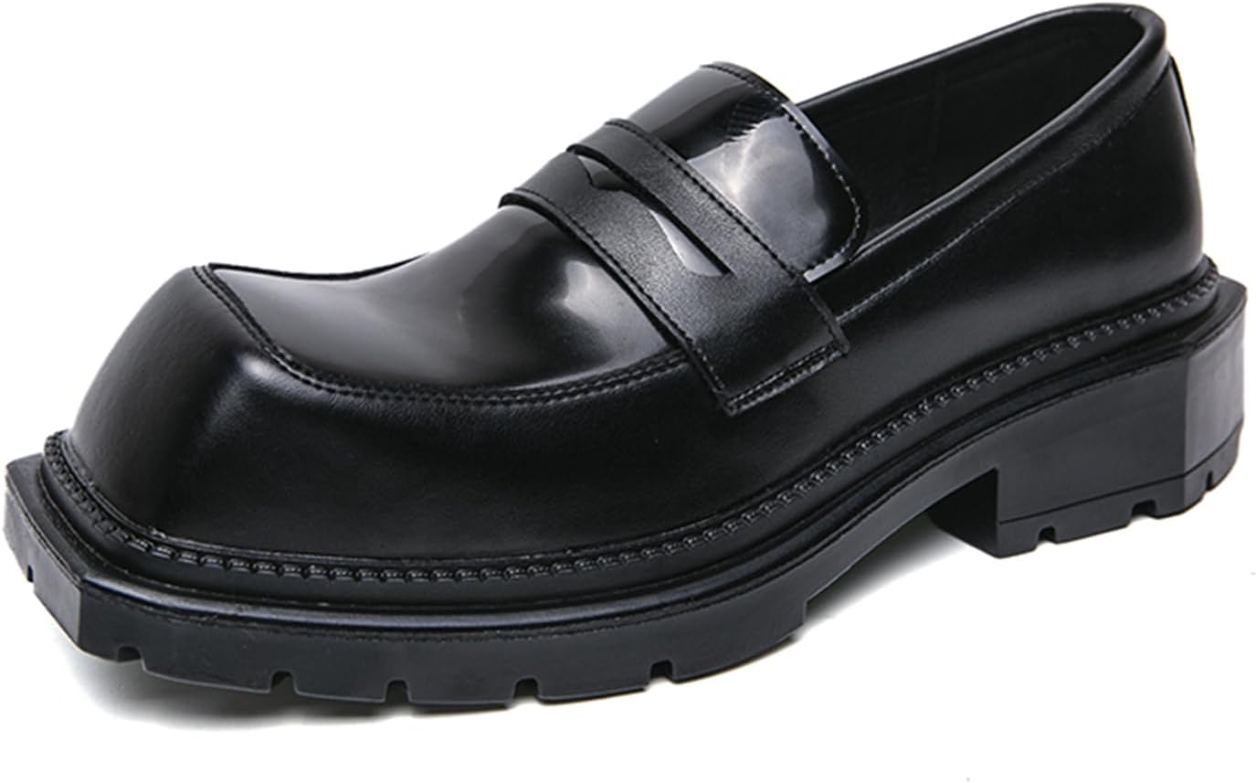 

Мужские лоферы из натуральной кожи без шнуровки с массивным каблуком и квадратным носком, стильная обувь для официальных мероприятий, работы в офисе, свадеб, вечеринок и повседневных образов Psieicwm, черный