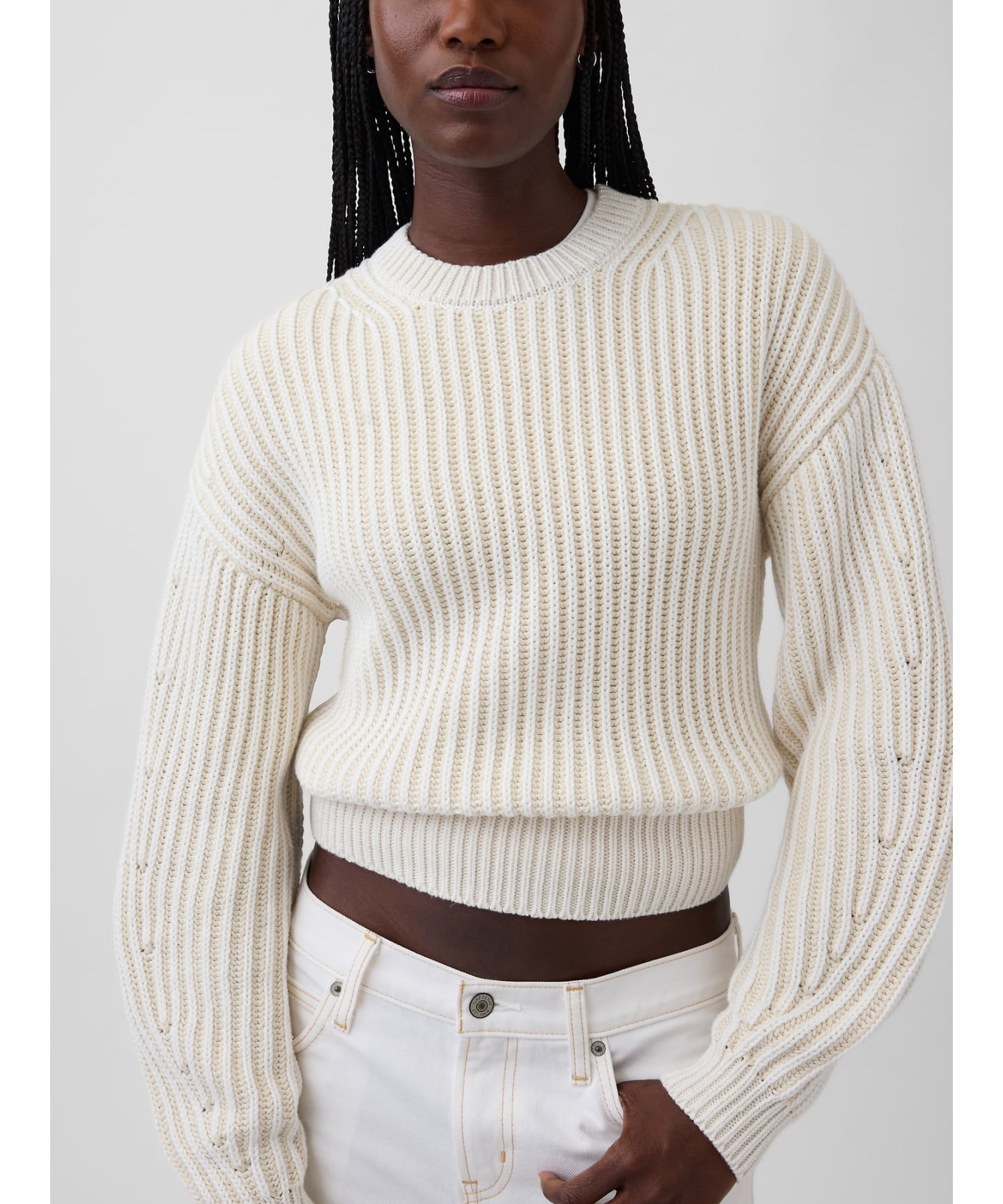 (W) Укороченный свитер с рукавами-«бочками» из 100% хлопка GAP, NEW_OFF_WHITE