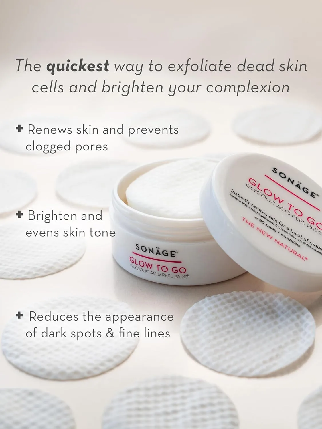Sonage Skin Cycling Duo - подушечки с гликолевой кислотой, средство для снятия макияжа, отшелушивающее и осветляющее средство. — фото 4