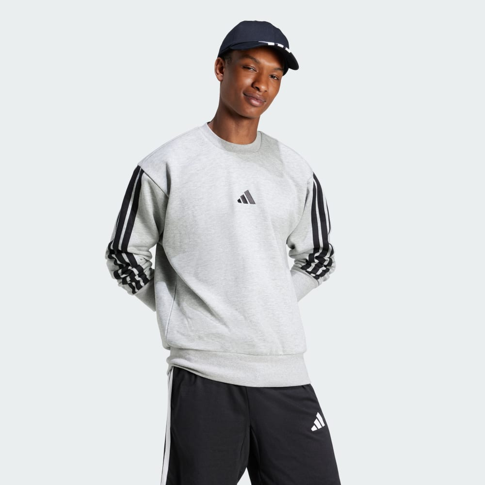 Толстовка Adidas Essentials 3-Stripes Fleece Sweatshirt, цвет Medium Grey Heather — фото 3
