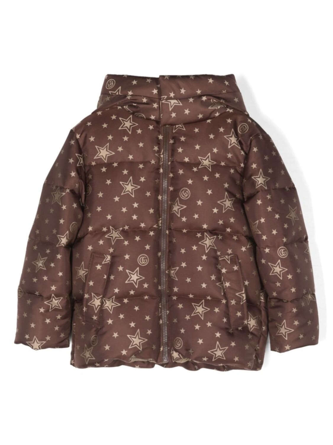 

Gucci Kids пуховик с капюшоном и логотипом Double G, коричневый