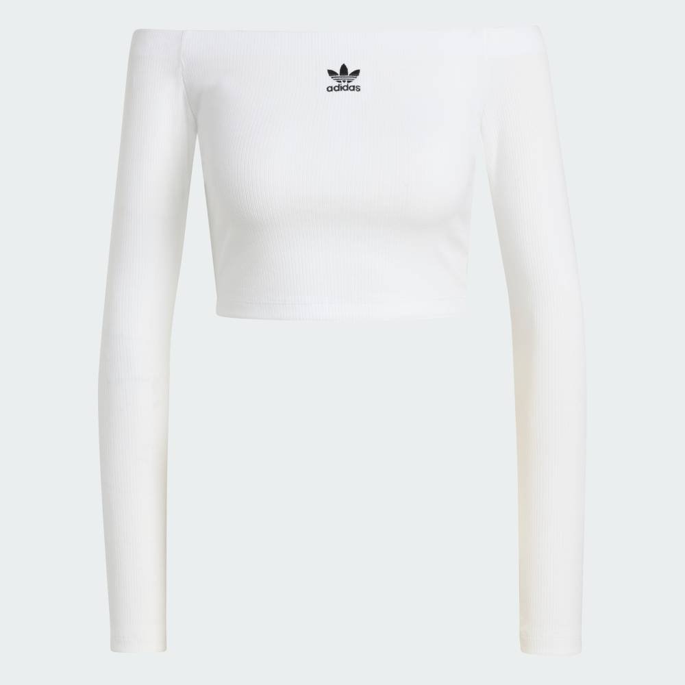 Футболка с длинными рукавами и открытыми плечами Essentials в рубчик Adidas, white — фото 4