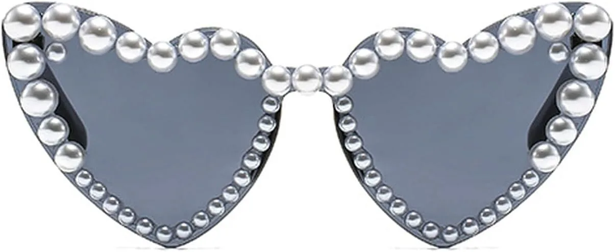 

Солнцезащитные очки Laureles без оправы в форме сердца с жемчужными вставками для женщин, винтажные солнцезащитные очки в стиле Y2K, для отдыха на природе и пляже, C1